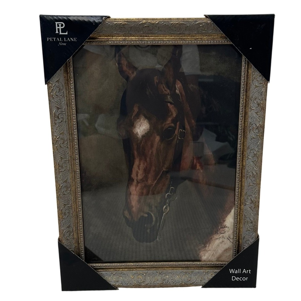 Petal Lane Home Horse Portrait Framed Wall Art Equestrian Gold Silver 12x16 NEW - Picture 2 of 8